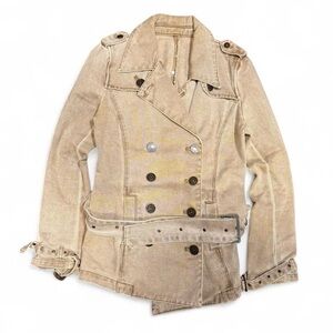 Vintage Japanese Denim Buckle Cinched Trench Jacket